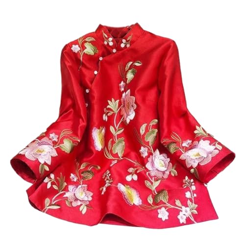 LIXINGHEITANG Suit Shirt National Style Traditional Elegant Women Chinese Blouse Plus Size Loose Female Hanfu Tops s4 Red XXL