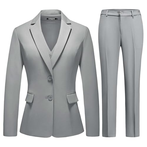 Lamgool Women 3 Piece Suit Single Breasted Blazer Formal Business Pantsuit Office Lady Tuxedo Set (Grey, 3X-Large)