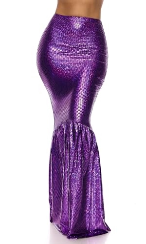 Forplay Women's High-Waisted Mermaid Skirt with Hologram Finish, Purple, Medium/Large