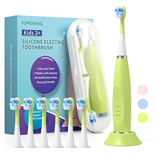 FUMEIKANG Kids Electric Toothbrushes Sonic Rechargeable Tooth Brush Gifts for Boys and Girls Smart Timer Power Toothbrush - Blue 3 4 5 6 7 8 9 10 11 12 (Green)