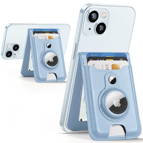 for Magsafe Wallet with Airtag Holder, Magnetic Wallet for iPhone 16/15/14/13/12 Series, 6 Cards Holder, ID Window, Adjustable Stand, Vegan Leather, RFID Blocking, 3 Slots, Sky Blue