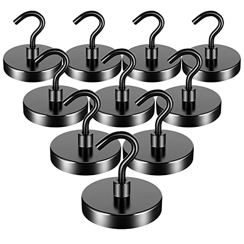 FINDMAG 10 Pack 110LBS Heavy Duty Magnetic Hooks for Hanging, Neodymium Magnet Hooks Strong Black Magnetic Hooks, Magnet with Hooks for Home, Kitchen, Bathroom, Office, School