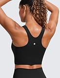 CRZ YOGA Butterluxe Racerback High Neck Longline Sports Bras for Women - Padded Workout Crop Tank Tops with Built in Pads Black Medium