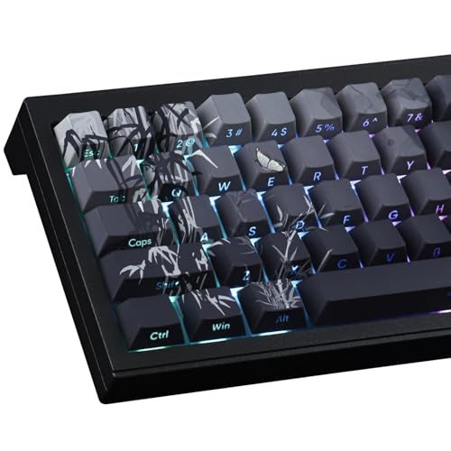 Tsungup PBT Keycaps - Side Printed Keycap Set,135 Keys Bamboo Sea Custom Key caps Gradient Grey Shine Through Cherry Profile Keyboard Keycaps for Cherry MX Switches Mechanical Keyboards