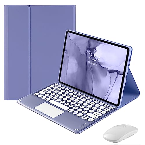 QYiiD Touchpad Keyboard Case with Mouse for Lenovo Tab P12 Pro 2021 Release 12.6 Inch (TB-Q706F TB-Q706Z), Folio Keyboard Case Cover with Cute Round Key Wireless Detachable TouchPad Keyboard, Purple