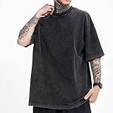 3 Pcs Men's Oversized Cotton Summer T-Shirts - Vintage Baggy Tee Loose Fit Short Sleeve T-Shirts Casual Streetwear (E,XL)