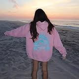 Cuuontrie Palm Puff Hoodie for Teen Girls Graphic Pink Y2K Hoodies Cute Preppy Clothes Sweatshirt Drawstring Tops