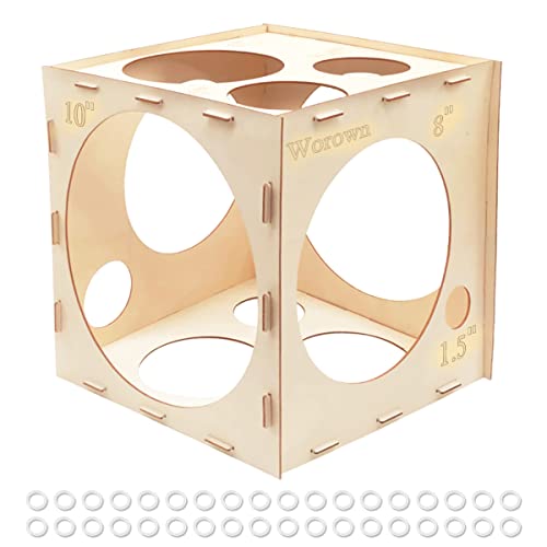 Worown 14 Holes Collapsible Wood Balloon Sizer Box, 1-10 Inch Balloon Sizer Cube, Balloon Size Measurement Tools for Balloon Arches, Balloon Columns, Balloon Decorations
