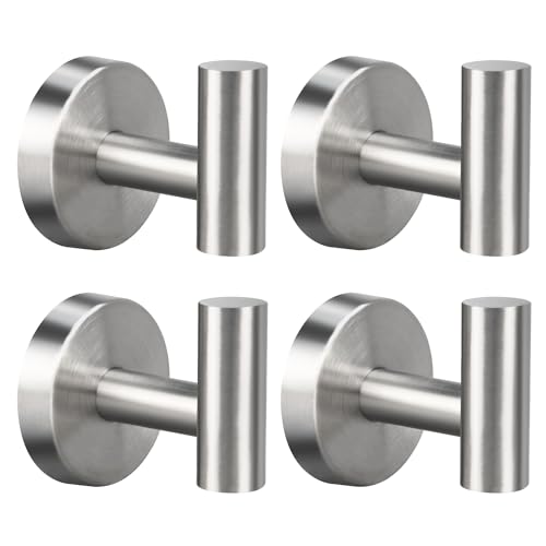 Mdvora 2/4/8 Pack Towel Hooks, Robe Hook, Bathroom Coat Hook Wall Mounted, SUS304 Stainless Steel Bathroom Hooks, Towel Hook for Bedroom Kitchen Hotel Office(4 Pack Brushed Nickel)