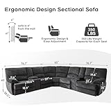 Oversized Power Recliner Sectional Sofa with Wireless Charger, Large Electric L Shaped Chenille Reclining Sectionals Couch USB/Type-C, Consloe Storage,5 Seater for Living Room,32.6" Seat Width, Gray