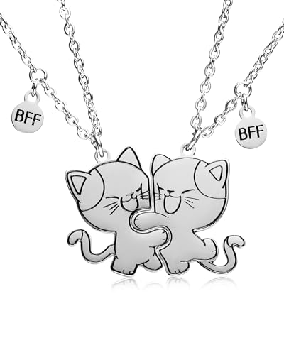 Yooborn Cat Magnetic Matching BFF Necklace 2 Best Friend Jewelry Set 2 Pcs Kitty Friendship Necklace for 2 Boys Girls BFF Sister Kids.