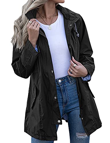 Kikibell Windbreaker Jacket for Women Quick Dry Outdoor Packable Hoody Rain Clothing Black Coats Lightweight Rain Coats