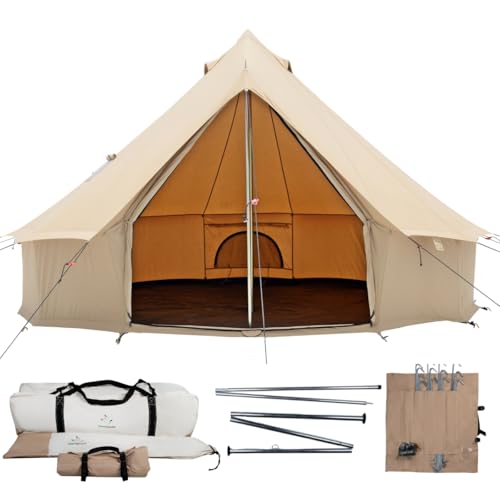 WHITEDUCK Regatta Canvas Bell Tent - w/StoveJack, Waterproof, 4 Season Luxury Camping and Glamping Yurt Tent Outdoor (20' (6M), Water Repellent, Sandstone Beige)