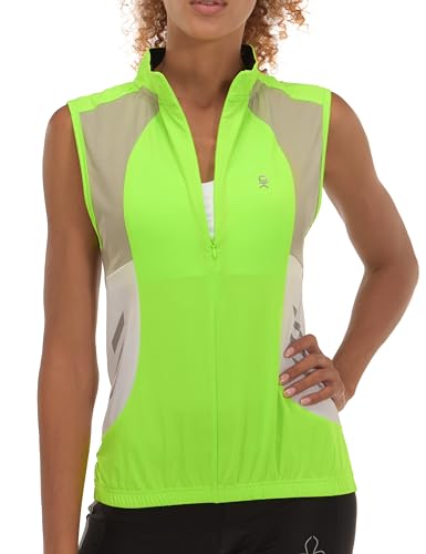 Little Donkey Andy Women's Half Zip Bike Vests Sleeveless Cycling Jerseys Shirts Running Breathable UPF50 4 Rear Pockets Fluorescent Yellow S