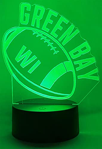 CLORURBANLIVE 3D Football Green Bay Night Light 3D Illusion Lamp with Remote Control 16 Color Options Sports Decor Lighting for Fans (Green Bay Multicoloured)