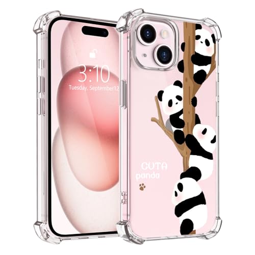 LuminousGuard for iPhone SE 2020/7/8 Case, Cute Kawaii Panda Phone Case for Women Girls, Anti-Yellowing Clear Soft TPU Protective Cover with Shockproof Air-Guard Corners