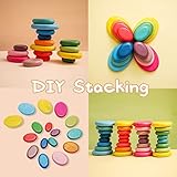 OESSUF 16pcs Extra-Large Wooden Sorting Stacking Rocks - Safe Montessori Toys for 1-3 Year Old, Waldorf Wooden Blocks for Toddlers 1-3, Smooth Stacking Stones for Toddlers, for Kids