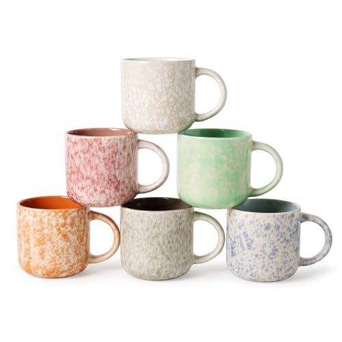 12 OZ Coffee Mugs Set of 4, Modern Coffee Mugs Set with handle for Tea/Latte/Cappuccino/Milk/Cocoa. (multicoloured, 6 Count（Pack of 1）)