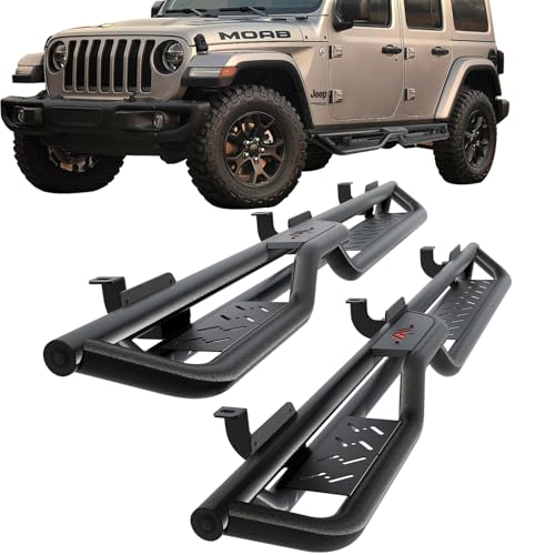 Perfit Liner Running Boards & Side Steps Compatible with 2018-2025 Jeep Wrangler JL 4 Doors, Jeep Wrangler 4xe, Black Carbon Steel Side Steps Nerf Bars