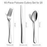 60-Piece Silverware Set for 20 - Stainless Steel Flatware Cutlery Set, Mirror Polished Flatware Set Include Forks Spoons Knives for Home Wedding Restaurant, Dishwasher Safe, Silver, 60 PCS