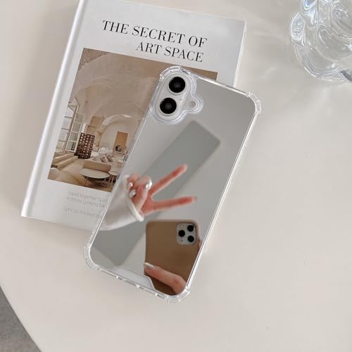 KEXAAR Designed for iPhone 16 Mirror Case [Four Corner Guard Shockproof] Hard Back Soft Bumper Protective Cover for Girls Woman Makeup Touch up Back Camera Selfies 6.1 Inch 2024 (Mirror16)