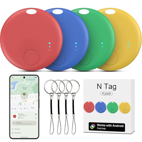 Air Tags-4 Pack Android, Smart Tags for Android, Android Tracker Tags, Work with Google's Find Hub App, Bluetooth Tracker, Item Finder Tracker for Keys, Wallet, Suitcases, Pets, 4 Colormix