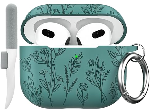 Maxjoy for AirPods 3 Case, Engraved AirPods 3rd Generation Case Cute Soft Silicone Protective AirPod 3 Cover for Women Men with Keychain for Airpod 3rd Gen Cover 2021, Pine Green