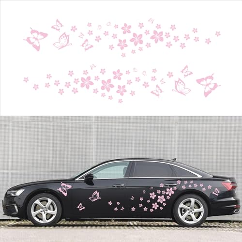 BLAJR Butterfly Flower Graphic Car Sticker Fun DIY Waterproof Decal for car Door Hood Bumper Windows Motorcycle Laptop Doors and Windows Vinyl Accessories(Pink) 74PCS