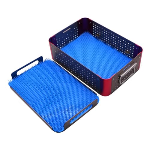 HUANGHAIQIU Aluminum Alloy Double Layer Sterilization Box, Aluminium Alloy Sterilization Tray case with Silicone mat,for Surgical Medical Dental Instruments,B