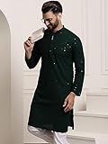 Sojanya (Since 1958, Men's Pure Cotton Green Sequence Long Kurta