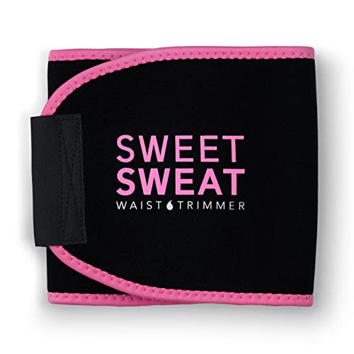 Sports Research® Sweet Sweat Waist Trimmer - Premium Sweat Enhancing Fitness Belt for Women & Men - 5 Adjustable Sizes - Pink Logo (Small)