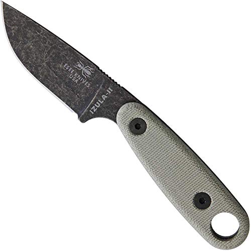 ESEE Knives Izula-II Fixed Blade Knife, w/Micarta Handle, Molded Sheath, & Clip Plate (Black Oxide)