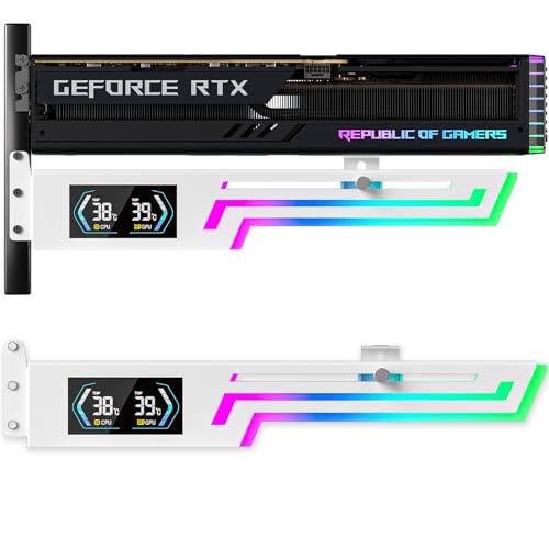GSCOLER ARGB GPU Support Bracket with CPU & GPU Temp Display, Universal Graphics Card Support, Multi Angle Adjustable Anti Sag GPU Stand for Video Card, GPU Brace Built-in 5V3PIN Addressable RGB Strip