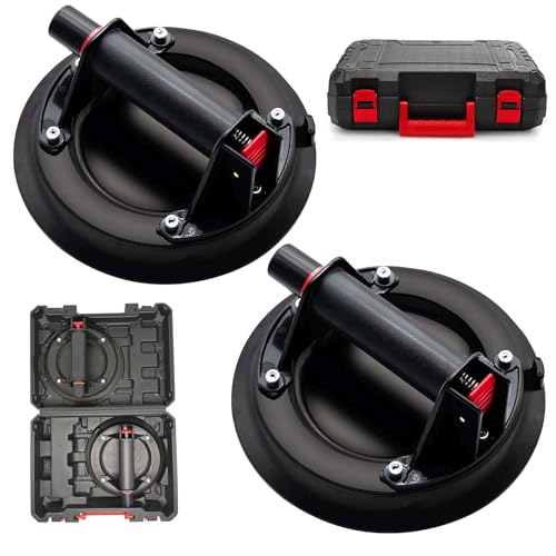 AUTOAlkins 8" Heavy Duty Suction Cup to Lift Large Glass, Tile, Marble, Industrial Vacuum Suction Lifter with Handle for Glass Lifting & Replacement, 240 lbs Load Capacity, Carrying Case (2 Pack)