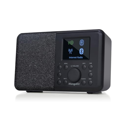 MangoKit SR10 Smart WiFi Internet Radio, Podcast Player, Bluetooth Speaker, Portable FM Radio, Mains and Battery Powered Radio, Color Display,Dual Alarms, Presets,Application Control Support-Black
