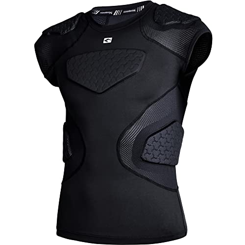 COOLOMG Youth Football Chest Rib Protector Kids Padded Compression Shirt for Rugby Lacrosse Black M