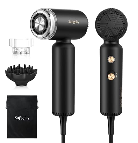 SUPGALIY Dual Voltage Hair Dryer, High-Speed Ionic Blow Dryer for Fast Drying, Travel Compact Hair Blow Dryer with Magnetic Curly Diffuser for Home, Portable Hairdryer International 110-240V