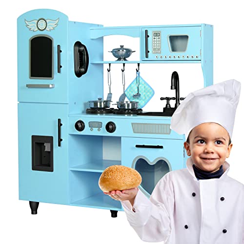 TaoHFE Toy Kitchen, Blue Kids Kitchen Playset for Kids Ages 4-8 Boys Gift Girls Play Kitchen Sets for Kids Kitchen Playset with Lights and Sounds Wooden Toy Kitchen Playset Gift Kids Kitchen Set