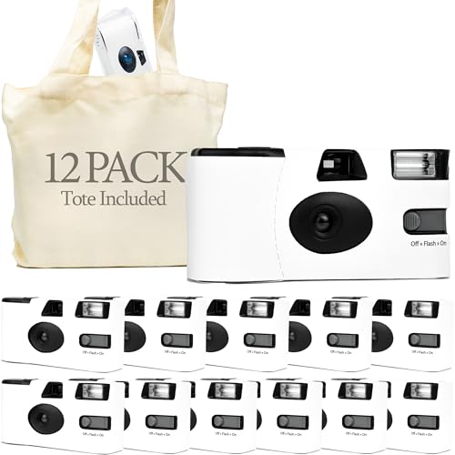 H&H Photo Supply White Disposable Cameras for Wedding (12 Pack) – Deluxe Disposable Camera Bulk Set Perfect for Weddings! – Includes Carrying Tote & Development Discount – USA-Made Film, 27 Photos