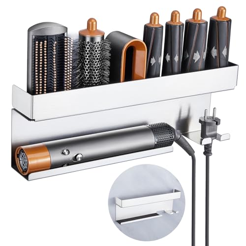 Storage Hair Dryer Holder for Curling Iron Wands Accessories, Hair Straightener Holder, Wall Mount Hair Tool Organizer for Styler Attachments,Stainless Steel Curling Iron Holder Organizer for Bathroom