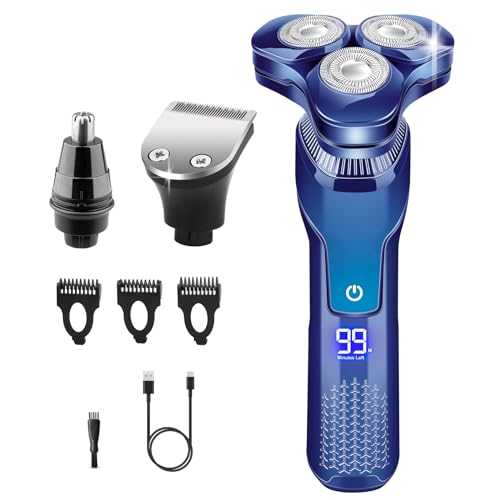 Handsomeface Electric Razor for Men, Mens Electric Shavers, 4 in 1 Dry Wet Waterproof Rotary Shaver Razors, Cordless Face Shaver USB Rechargeable for Shaving Traveling Gift for Dad Husband