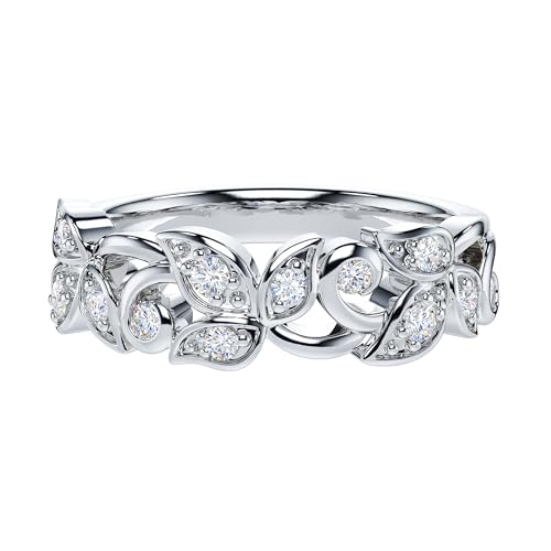 THELANDA Simulated Diamond Sterling Silver 6mm Wide Vine Fligree Leaves Petals Vintage Wedding Band Ring For Women (6)