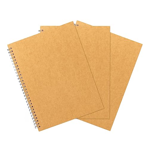 DSTELIN 10 inch x 7.5 inch, 100GSM, Blank Spiral Notebook, 3-Pack, Soft Cover, Sketch book, 120 Pages / 60 Sheets, (Brown)
