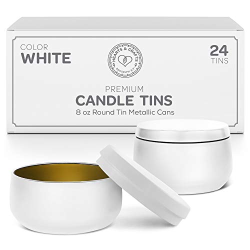 Hearts & Crafts White Candle Tins 8 oz with Lids - 24-Pack of Bulk Candle Jars for Making Candles, Arts and Crafts, Storage, and Gifts - Empty Candle Jars with Lids for Decorating, Organizing