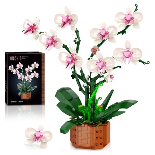 Joniuuca Orchid Building Blocks Set with LED Light – DIY Artificial Flower Kit for Home Decoration, for Adults and Kids 6-14,Ideal for Birthdays,Special Occasions,729-Piece，Mother 's Day Gift Ideas