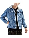 Omoone Men's Lapel Sherpa Fleece Lined Thicken Denim Jean Trucker Jacket Coats (0176-Light Blue-L)