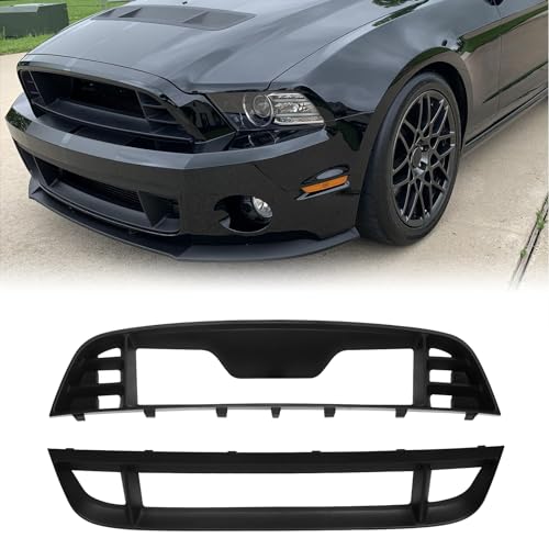 FREEMOTOR802 Compatible With 2010-2014 Ford Mustang GT500 Grille, Factory Style Upper Lower Grill Unpainted Black PP Polypropylene Front Bumper Guard Kit