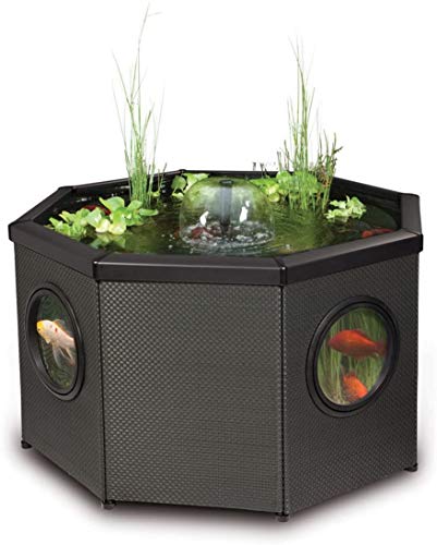 Pennington Aquagarden, Complete Raised Window Pond Kit - Octagon, Water Feature Pool, Includes Inpond 5 in 1 300 Pond & Water Pump with UV Clarifier, 106 Gallon Decking Pond, Three Fountain Displays,