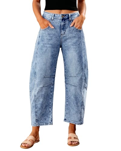 GRAPENT Womens Clothing Baggy Jeans High Waisted Jeans for Women Tummy Control Balloon Pants Women Jean Trousers High Waisted Color Reef Blue Medium Size 8 Size 10