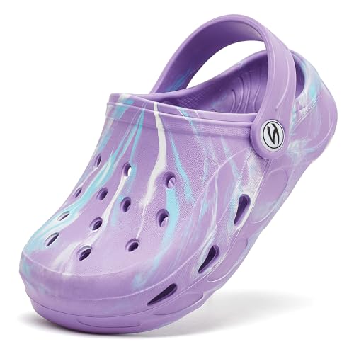 HOBIBEAR Toddler Girls Garden Clogs Slip on Cute Cartoon Summer Sandals Quick Dry Water Shoes Beach Pool Shower Slides with Adjustable Strap Light Purple